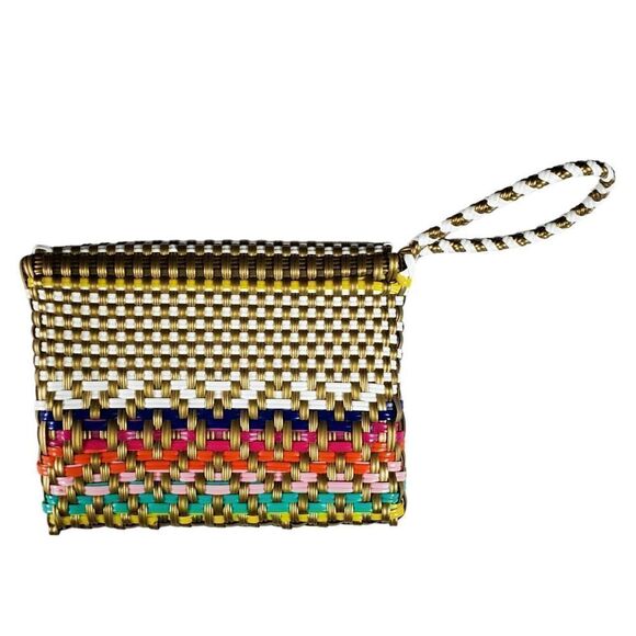 Maria Victoria Sweet Carlota Wristlet Diamond Pattern Gold Colorful Artsy Boho - Picture 2 of 9